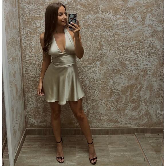 ZARA V-Neckline Short Dress NWT – Taupe Gray – Size L - Picture 13 of 16